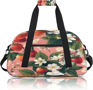 Strawberry Flower Small Gym Bag 18 inch Carry On Duffel Bag for Weekender Travel Sports Workout Yoga Gymnastics Dance Ballet