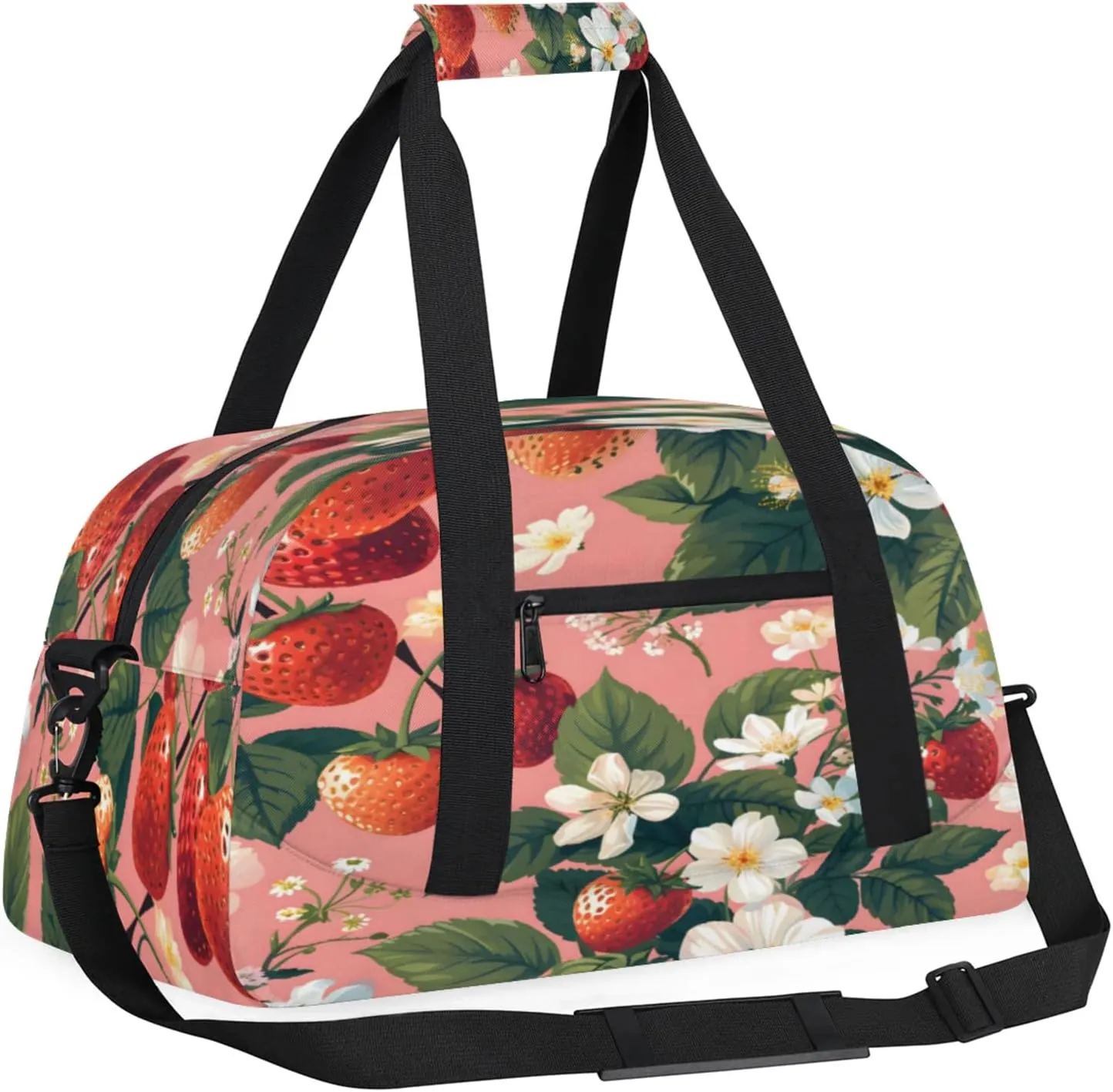 Strawberry Flower Small Gym Bag 18 inch Carry On Duffel Bag for Weekender Travel Sports Workout Yoga Gymnastics Dance Ballet
