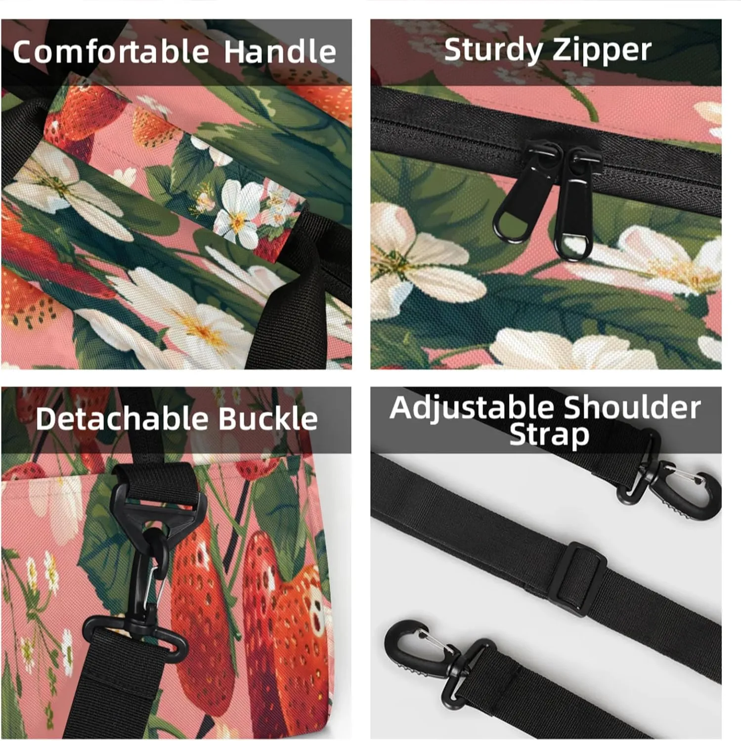 Strawberry Flower Small Gym Bag 18 inch Carry On Duffel Bag for Weekender Travel Sports Workout Yoga Gymnastics Dance Ballet