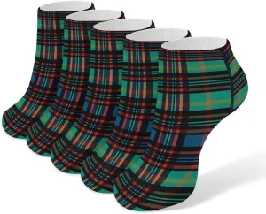 Striped Checked Ankle Socks for Men & Women, 5 Pairs Breathable Soft Low Cut Socks, Stretch Sweat Wicking Sox