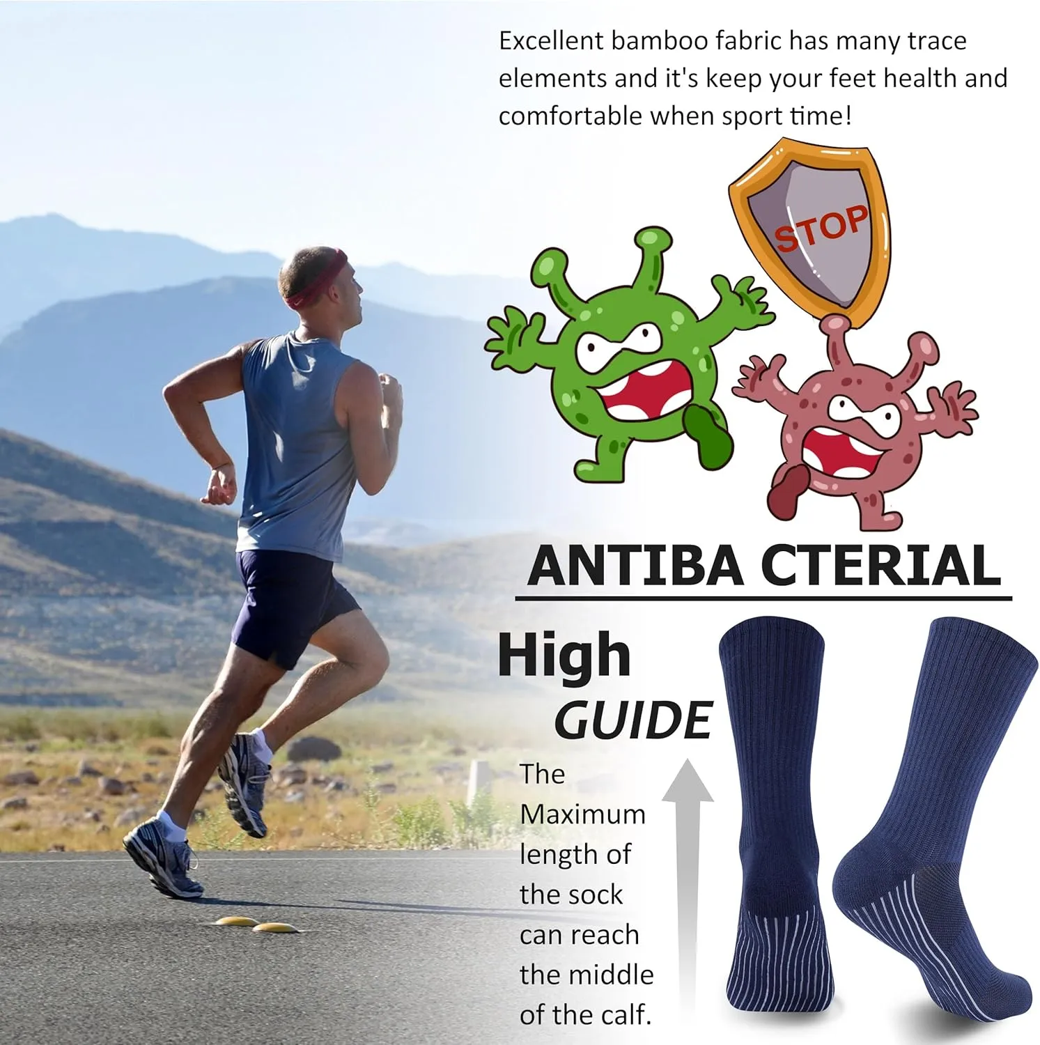 Sunew Viscose Bamboo Socks, Unisex Cushioned Comfortable Crew Workout Hiking Socks 6 Pairs