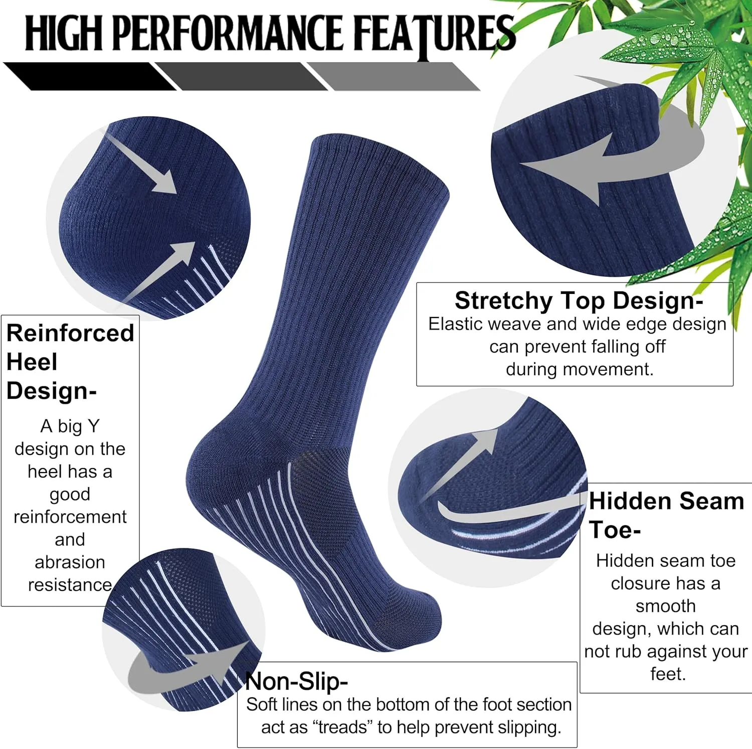 Sunew Viscose Bamboo Socks, Unisex Cushioned Comfortable Crew Workout Hiking Socks 6 Pairs