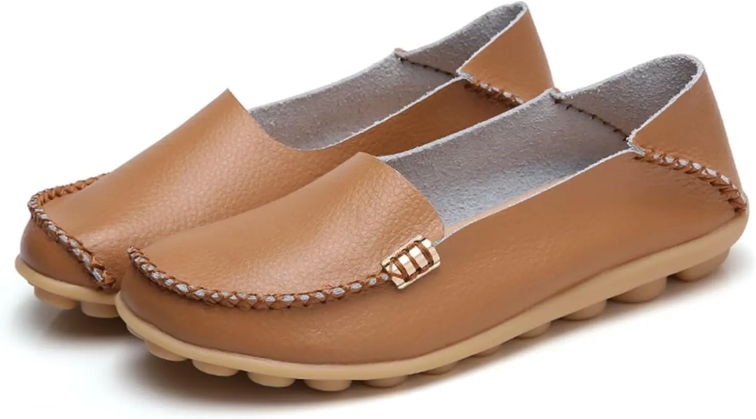Sunporx Women's Driving Loafers Leather Comfortable Moccasins Breathable Slip On Nurse Loafer Round Toe Wild Walking Fashion Soft Shoes