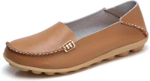 Sunporx Women's Driving Loafers Leather Comfortable Moccasins Breathable Slip On Nurse Loafer Round Toe Wild Walking Fashion Soft Shoes