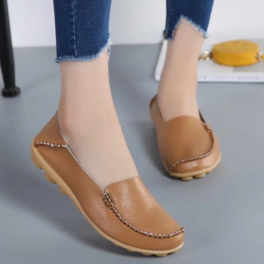 Sunporx Women's Driving Loafers Leather Comfortable Moccasins Breathable Slip On Nurse Loafer Round Toe Wild Walking Fashion Soft Shoes
