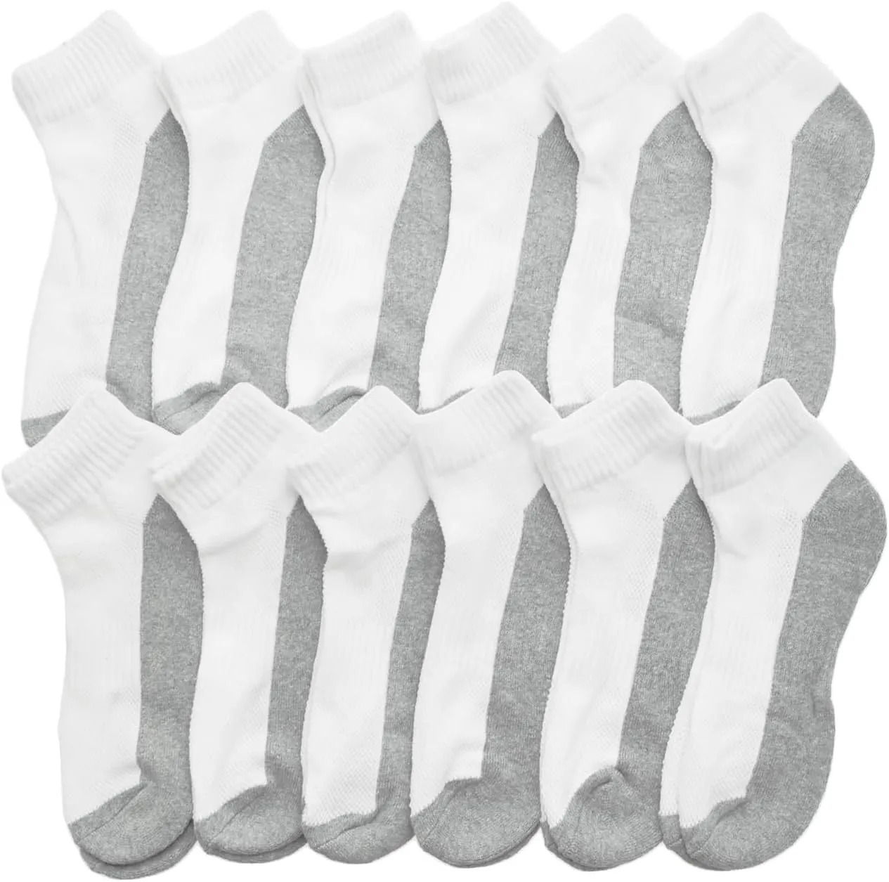 Swan Unisex Cotton Ankle Socks with Arch Support and Cushioned Soles (12-Pack)