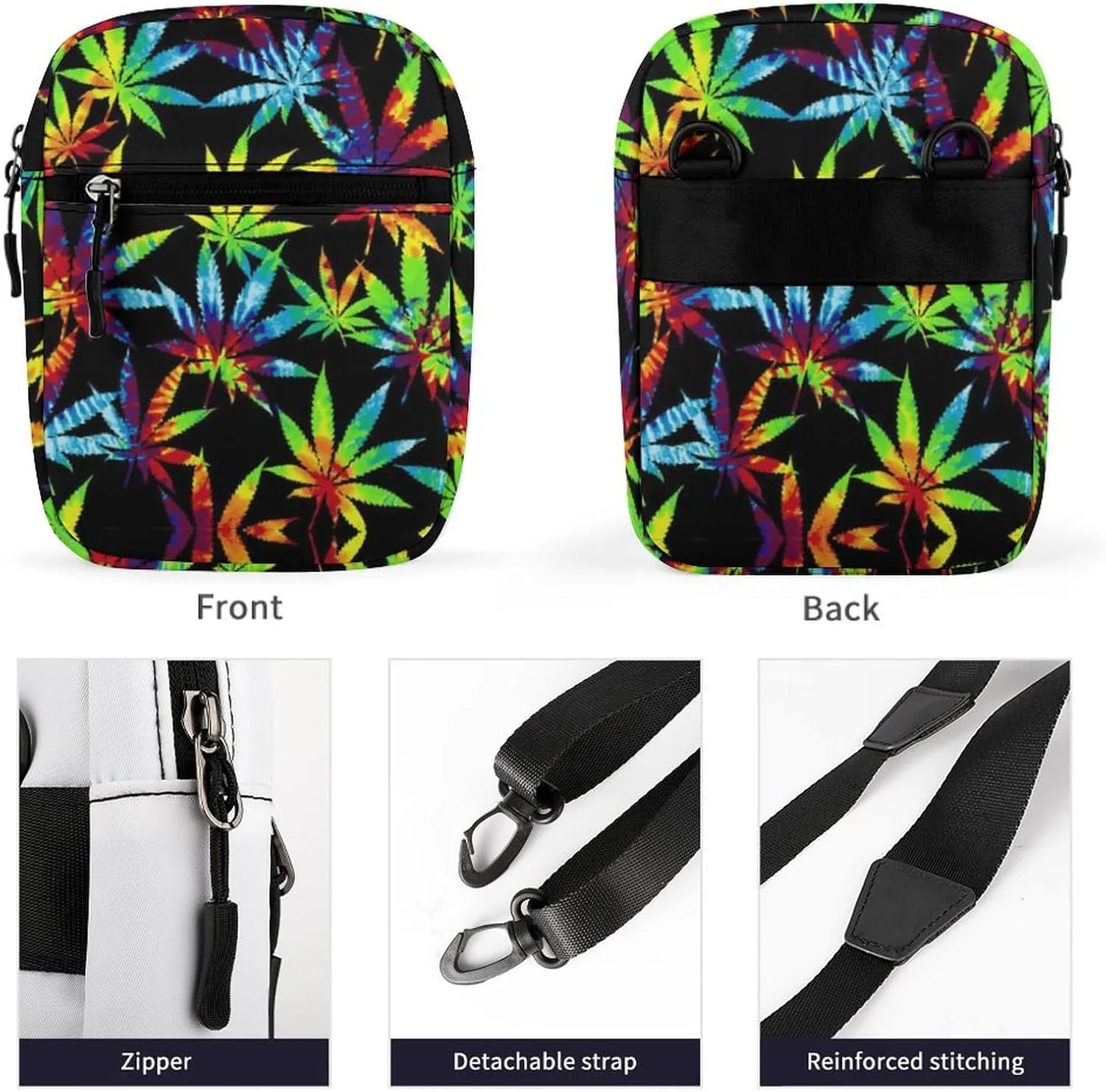 Tie Dye Marijuanaweed Leaf Art Crossbody Bag Small Shoulder Bag Waterproof, Lightweight And Convenient