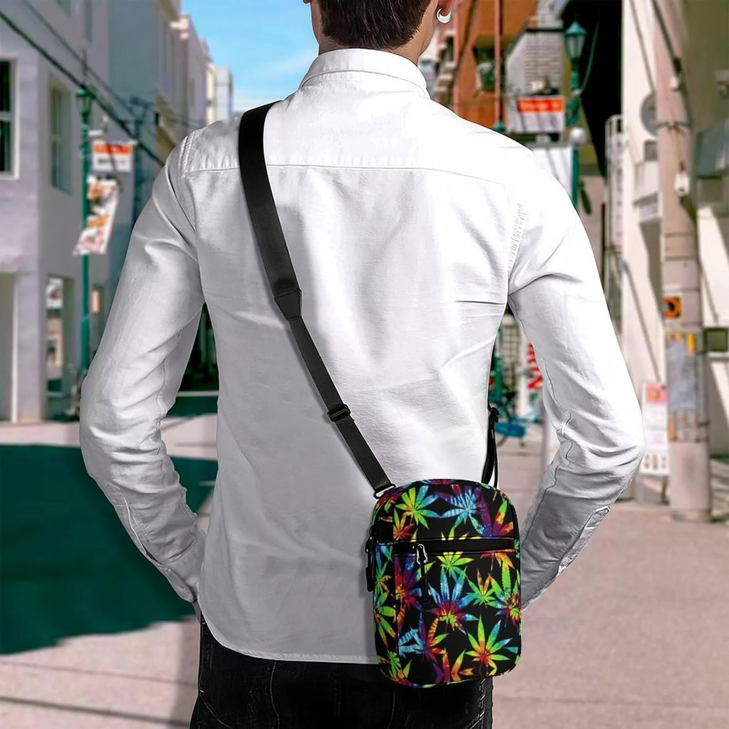 Tie Dye Marijuanaweed Leaf Art Crossbody Bag Small Shoulder Bag Waterproof, Lightweight And Convenient