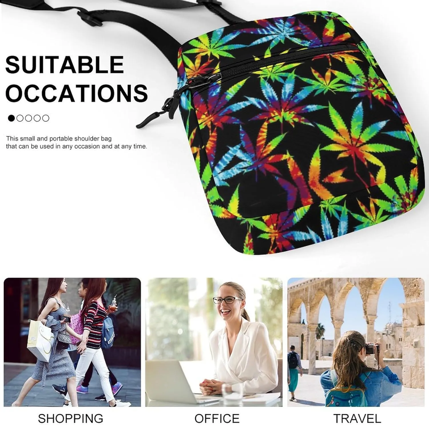 Tie Dye Marijuanaweed Leaf Art Crossbody Bag Small Shoulder Bag Waterproof, Lightweight And Convenient