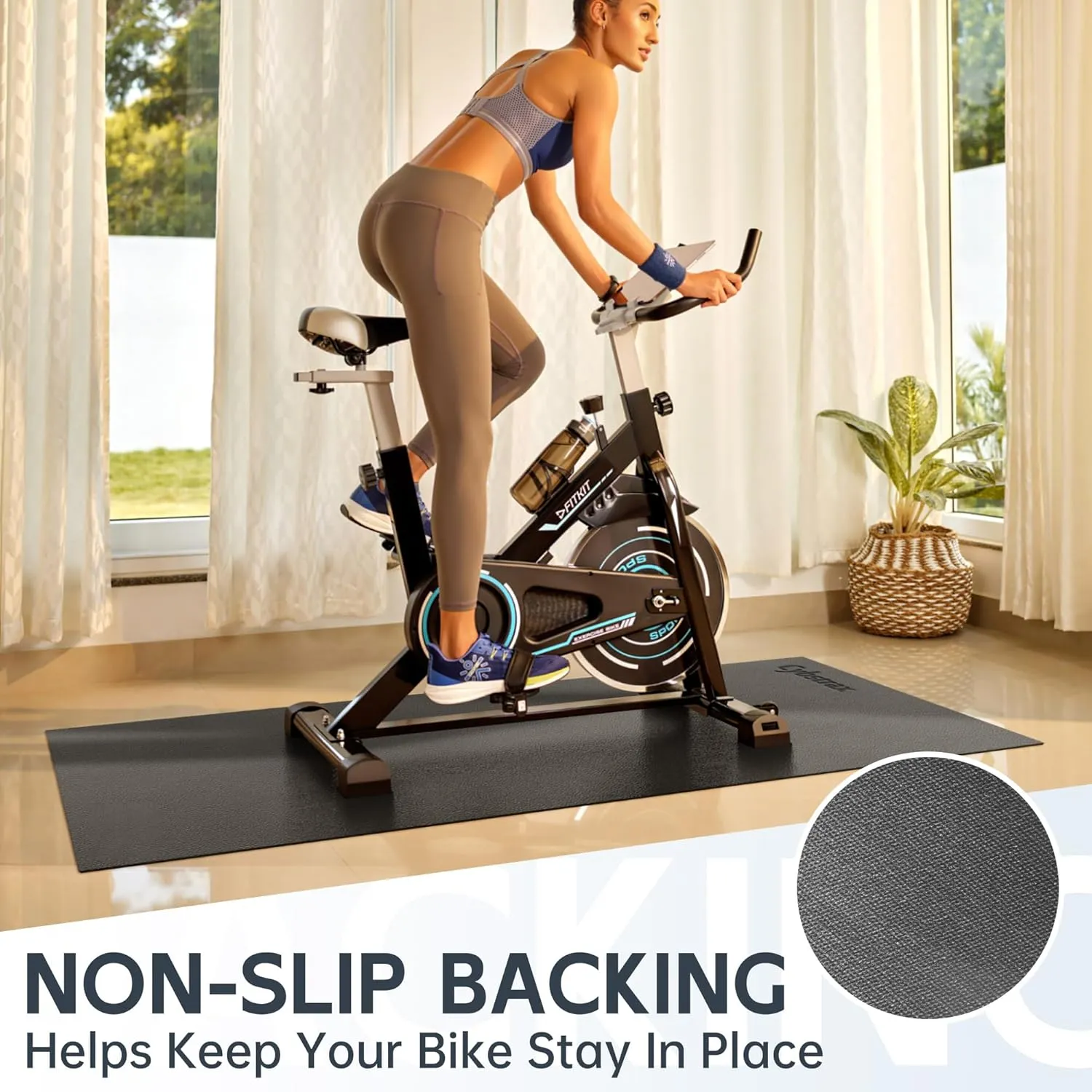 Treadmill Mat, Bike Trainer Mat for Stationary Spin Bike, 72" x 36" Non Slip Exercise Equipment Mat for Bike, Treadmill, Elliptical, Yoga - Workout Floor Protector for Carpet Or Hardwood