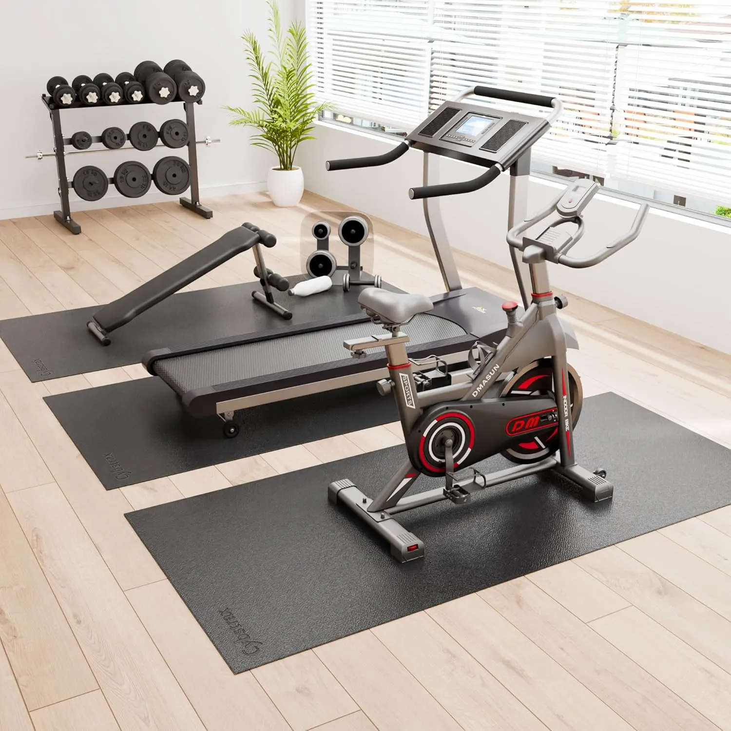 Treadmill Mat, Bike Trainer Mat for Stationary Spin Bike, 72" x 36" Non Slip Exercise Equipment Mat for Bike, Treadmill, Elliptical, Yoga - Workout Floor Protector for Carpet Or Hardwood
