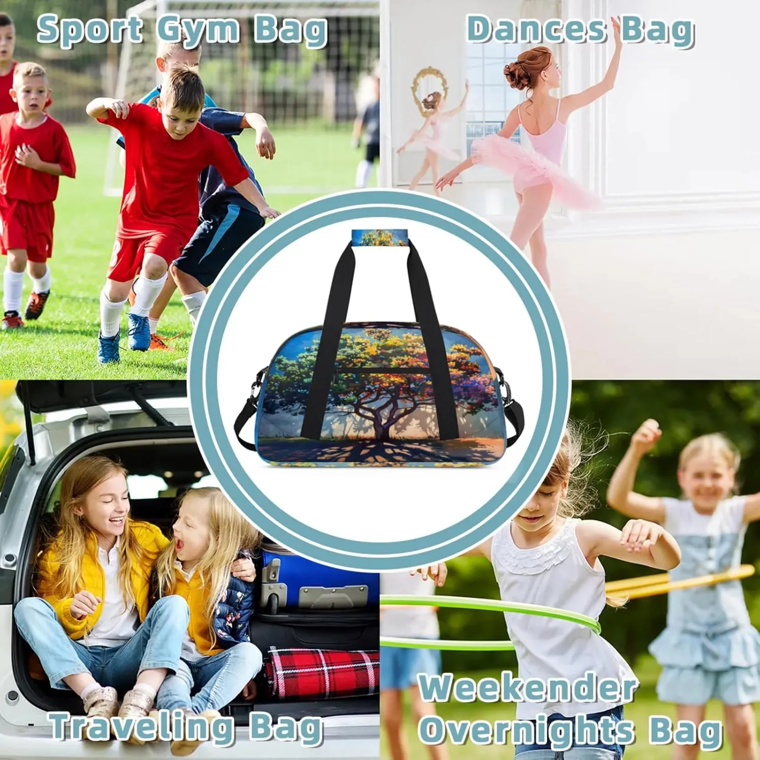 Tree Colorful Small Gym Bag 18 inch Carry On Duffel Bag for Weekender Travel Sports Workout Yoga Gymnastics Dance Ballet