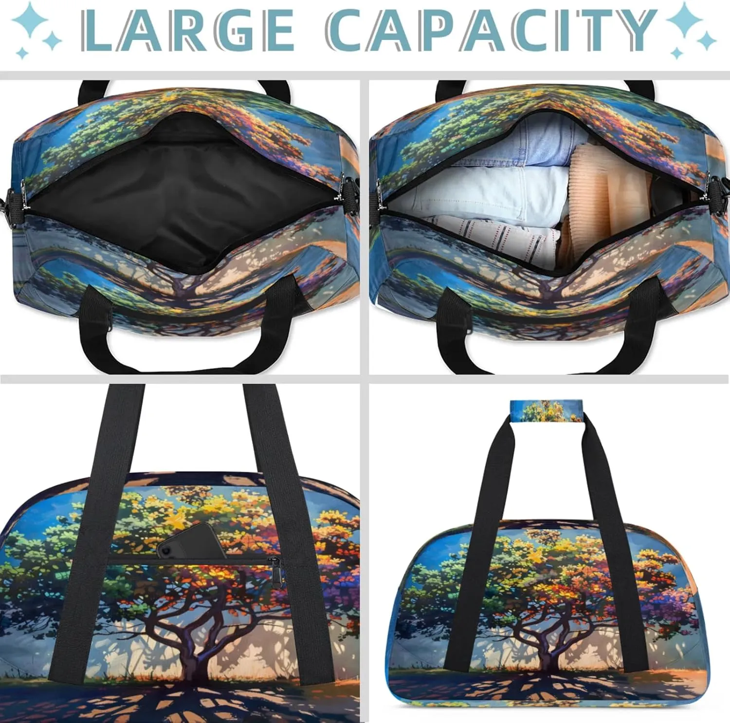 Tree Colorful Small Gym Bag 18 inch Carry On Duffel Bag for Weekender Travel Sports Workout Yoga Gymnastics Dance Ballet