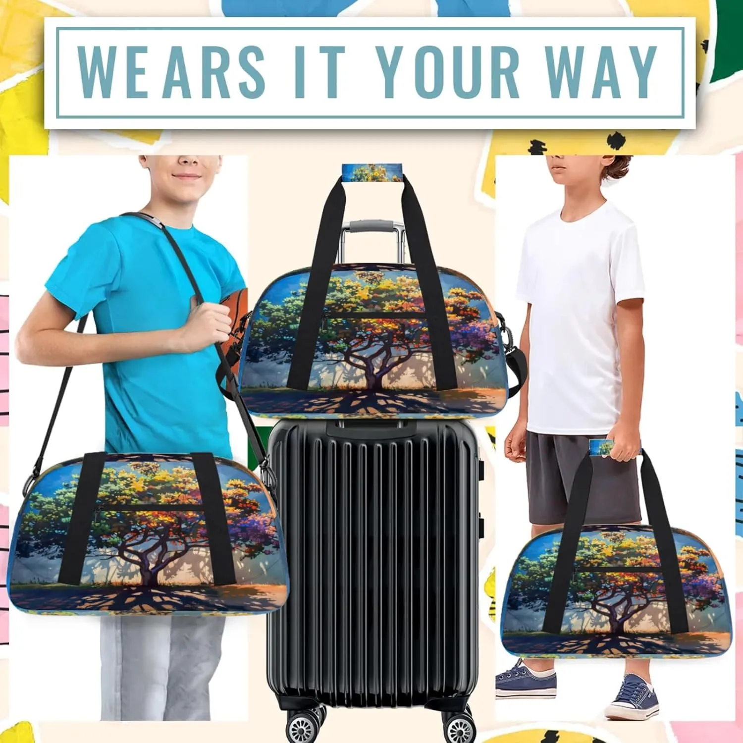 Tree Colorful Small Gym Bag 18 inch Carry On Duffel Bag for Weekender Travel Sports Workout Yoga Gymnastics Dance Ballet