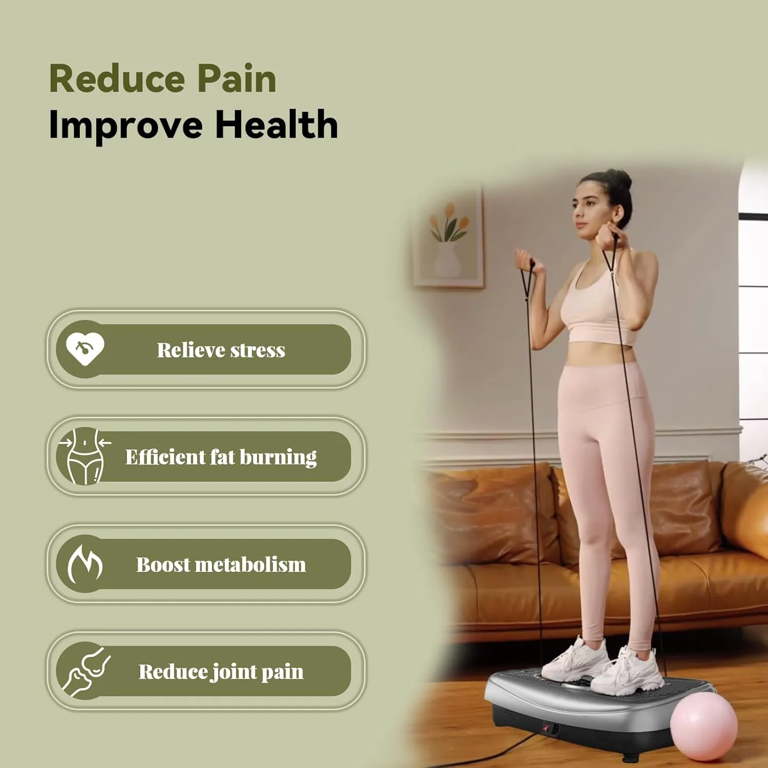 UCIN Vibration Plate Exercise Machine, Vibration Plate for Lymphatic Drainage, 330 Lbs Capacity Vibrating Plate for Weight Loss Home Fitness with Resistance Bands/Pilates Ball