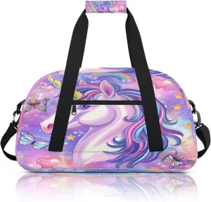 Unicorn Butterfly Small Gym Bag 18 inch Carry On Duffel Bag for Weekender Travel Sports Workout Yoga Gymnastics Dance Ballet