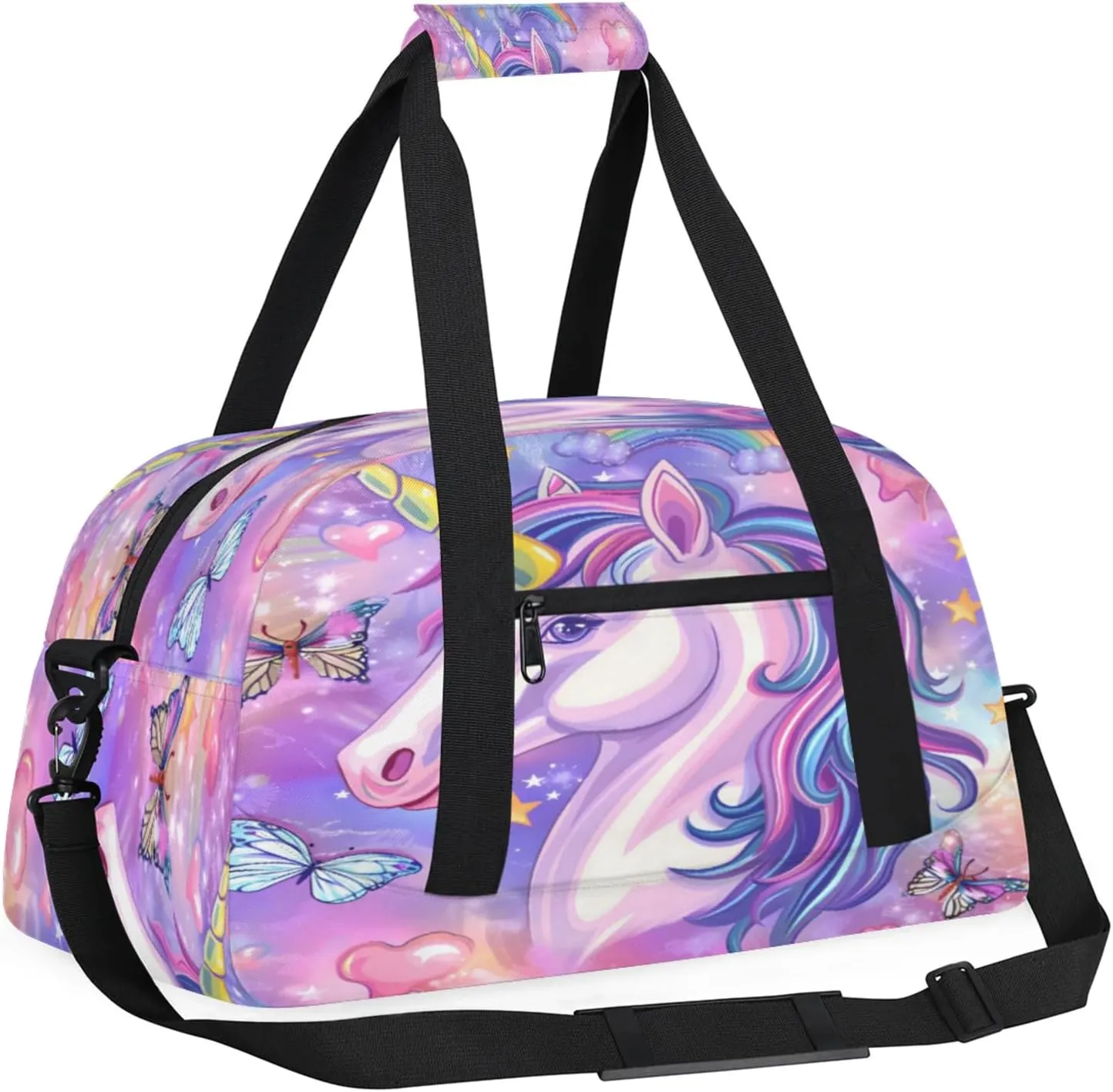 Unicorn Butterfly Small Gym Bag 18 inch Carry On Duffel Bag for Weekender Travel Sports Workout Yoga Gymnastics Dance Ballet
