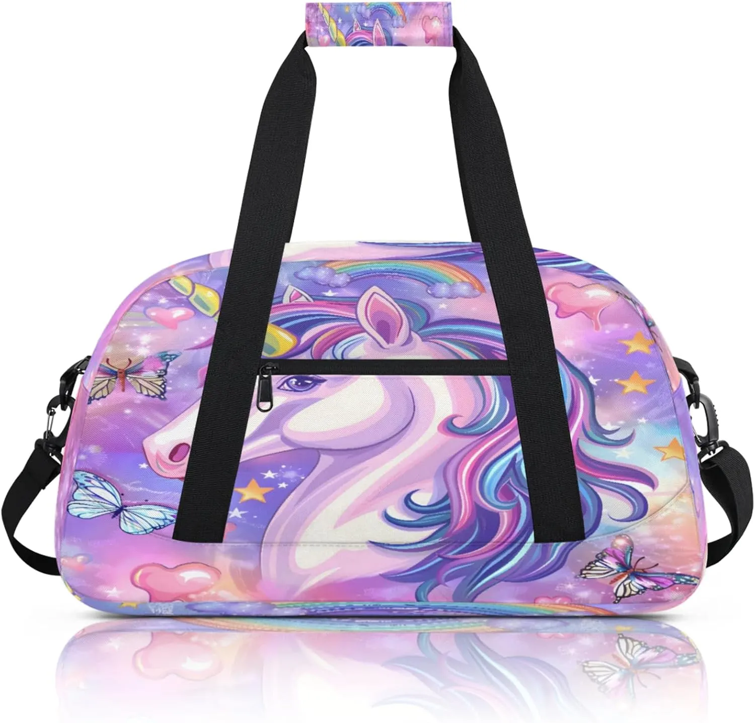 Unicorn Butterfly Small Gym Bag 18 inch Carry On Duffel Bag for Weekender Travel Sports Workout Yoga Gymnastics Dance Ballet