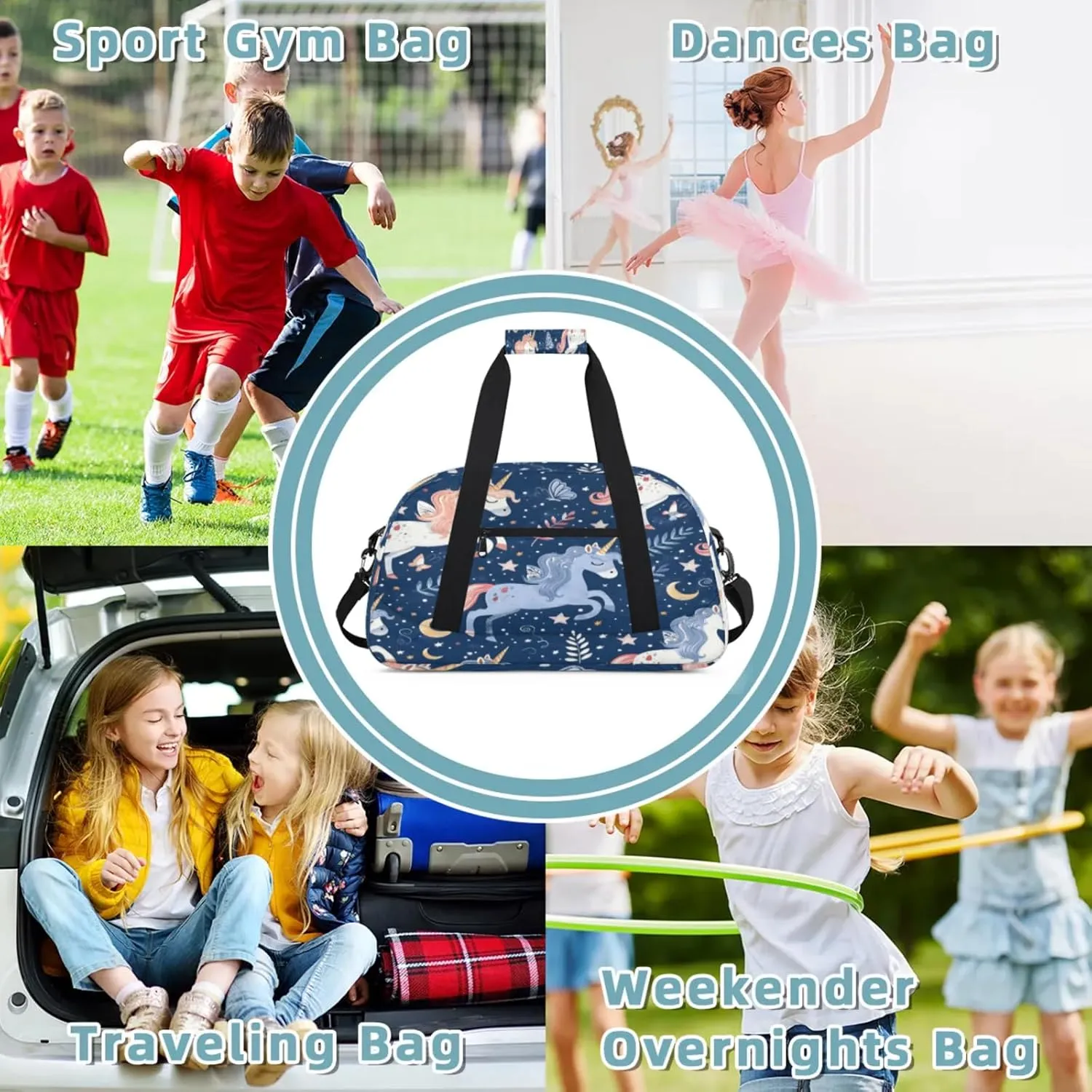 Unicorn Cute Funny Small Gym Bag 18 inch Carry On Duffel Bag for Weekender Travel Sports Workout Yoga Gymnastics Dance Ballet
