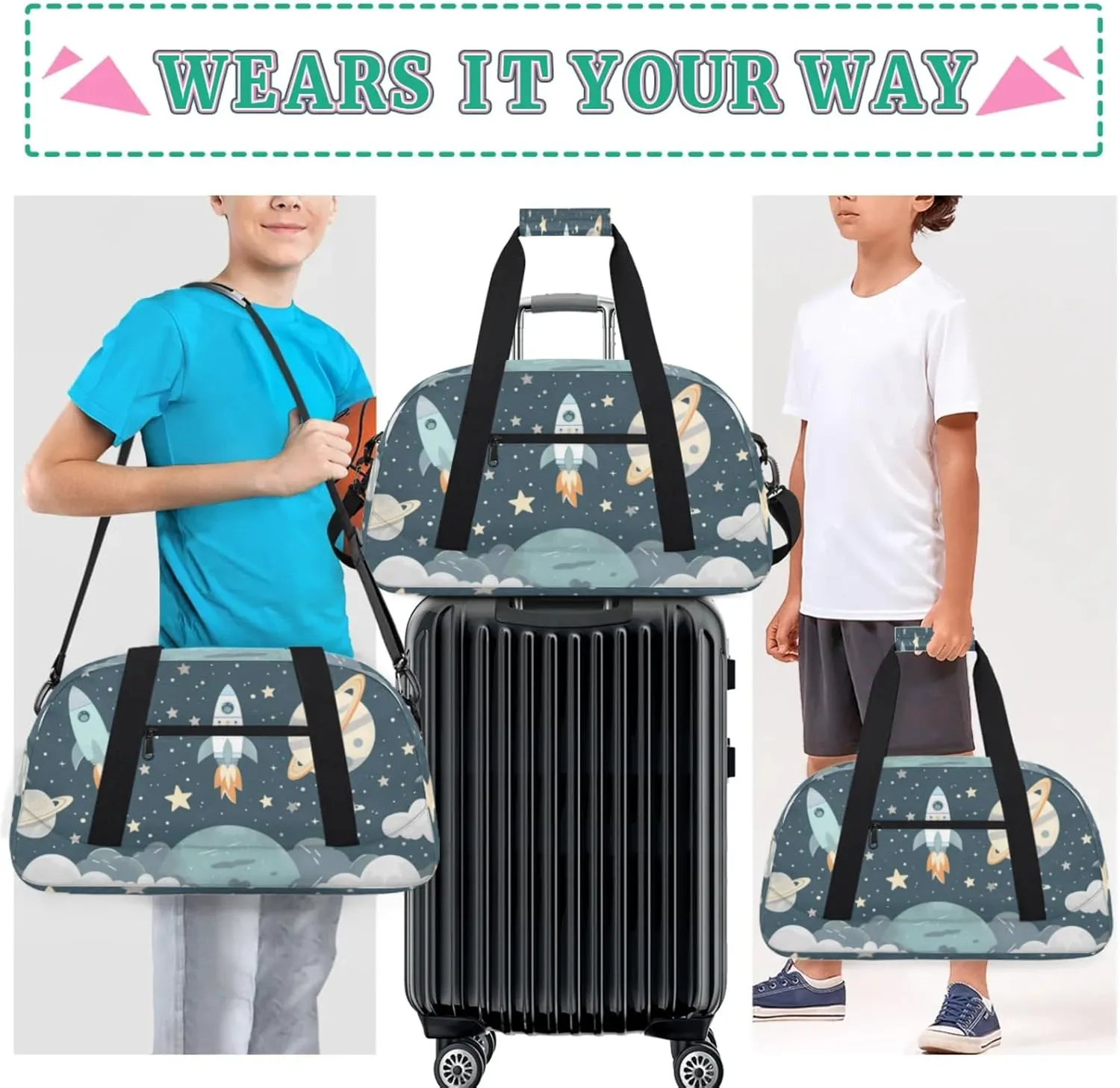 Universe Galaxy Space Gym Bag for Women Men, Sports Travel Duffel Bag Lightweight Workout Bag Carry On Overnight Weekender Bag