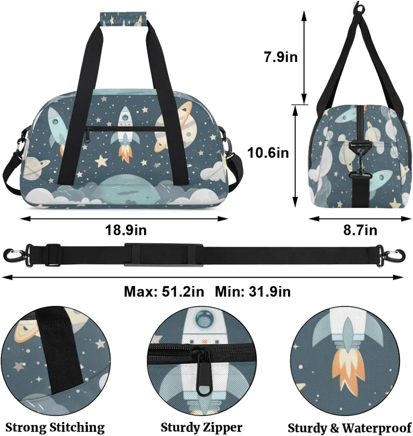 Universe Galaxy Space Gym Bag for Women Men, Sports Travel Duffel Bag Lightweight Workout Bag Carry On Overnight Weekender Bag