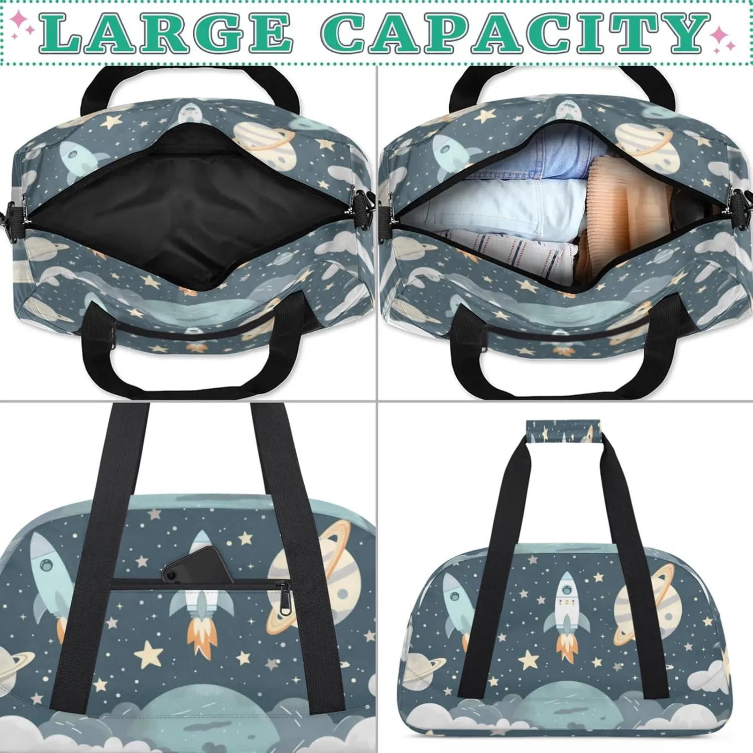 Universe Galaxy Space Gym Bag for Women Men, Sports Travel Duffel Bag Lightweight Workout Bag Carry On Overnight Weekender Bag