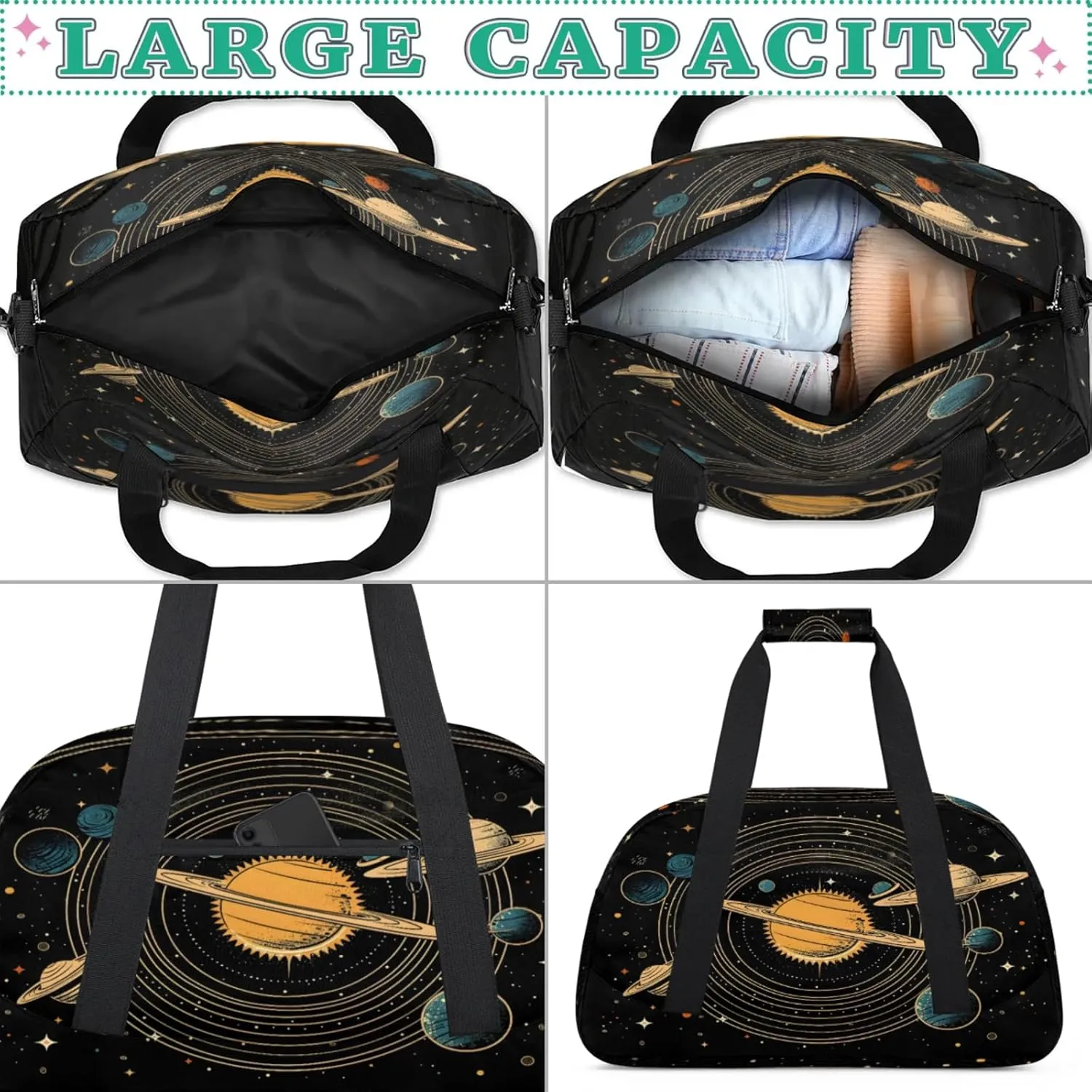 Universe Solar System Planets Gym Bag for Women Men, Sports Travel Duffel Bag Lightweight Workout Bag Carry On Overnight Weekender Bag