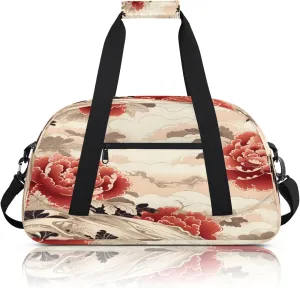 Vintage Flower Japanese Small Gym Bag 18 inch Carry On Duffel Bag for Weekender Travel Sports Workout Yoga Gymnastics Dance Ballet