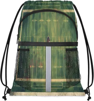 Vintage Football Field Drawstring Backpack String Bag, Waterproof Sports Gym Swim Sackpack with Mesh Pocket for Men Women