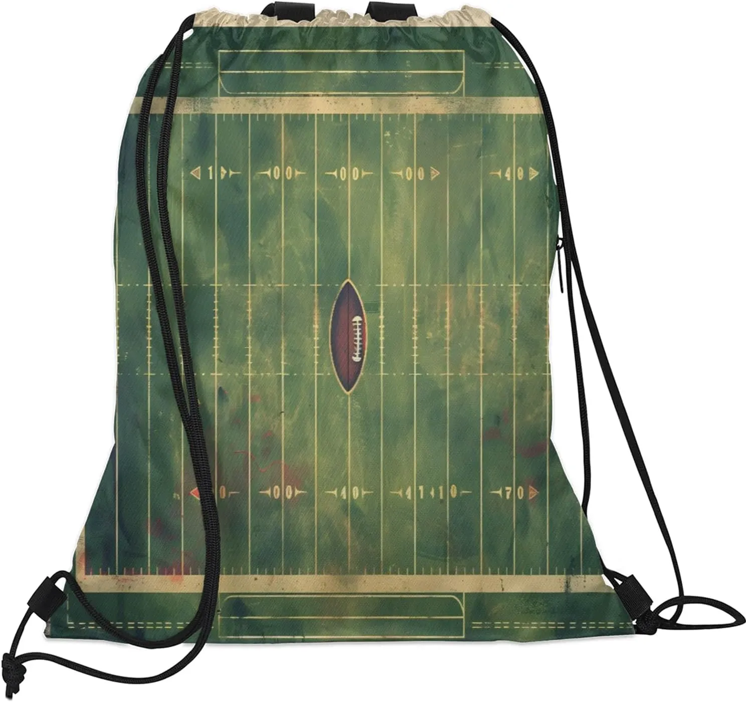 Vintage Football Field Drawstring Backpack String Bag, Waterproof Sports Gym Swim Sackpack with Mesh Pocket for Men Women
