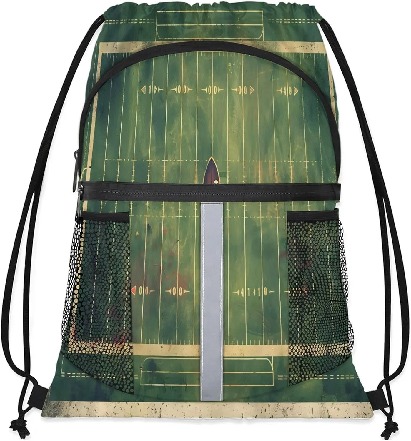 Vintage Football Field Drawstring Backpack String Bag, Waterproof Sports Gym Swim Sackpack with Mesh Pocket for Men Women