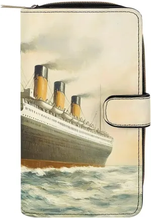 Vintage Titanic Ship Ocean Boat Stylish Leather Wallet Womens Mens Slim Purse Secure Card Holder Durable Bifold Clutch Handbag