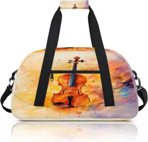 Violin Music Themed Small Gym Bag 18 inch Carry On Duffel Bag for Weekender Travel Sports Workout Yoga Gymnastics Dance Ballet