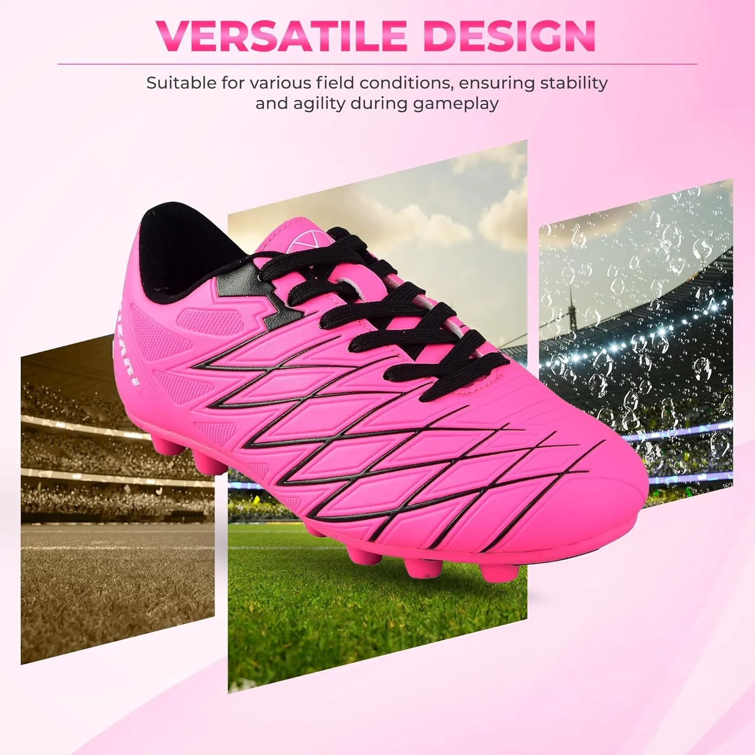 Vizari Boca Firm Ground Soccer Cleats - Lightweight, Durable & Comfortable Kids & Youth Soccer Cleats with Excellent Traction - Girls & Boys Soccer Shoes with Padded Heel & Anti-Stretch Lining