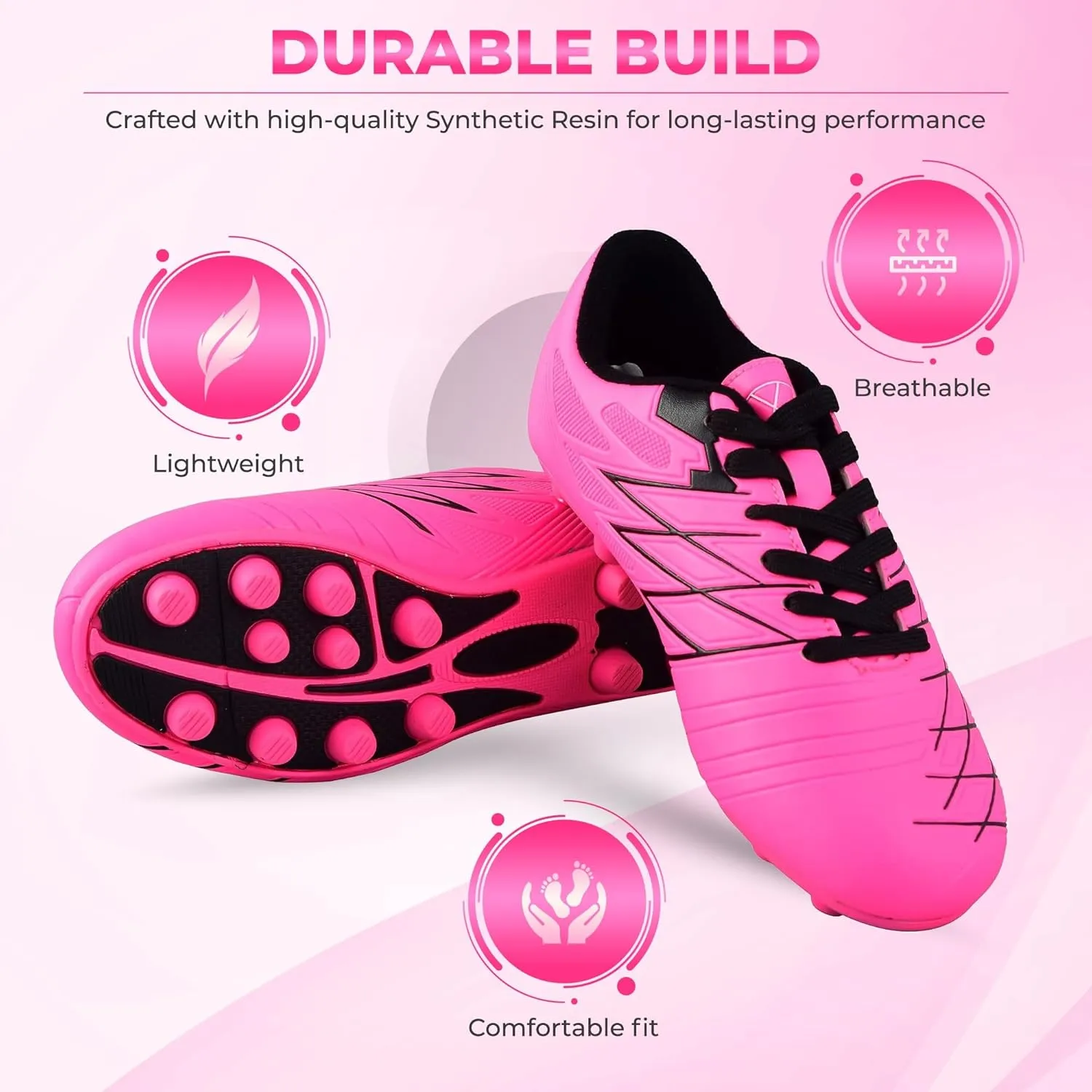 Vizari Boca Firm Ground Soccer Cleats - Lightweight, Durable & Comfortable Kids & Youth Soccer Cleats with Excellent Traction - Girls & Boys Soccer Shoes with Padded Heel & Anti-Stretch Lining