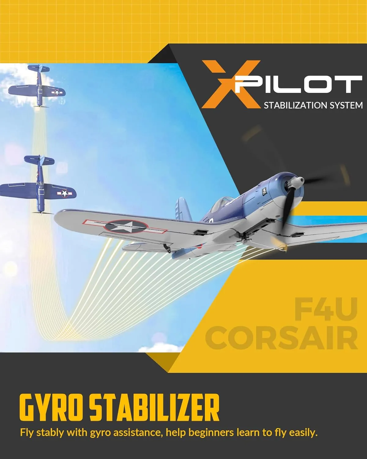 VOLANTEXRC RC Plane for Beginners, 4CH WWII RC Airplane F4U Corsair with Aileron, 2.4Ghz Remote Control Plane with Xpilot Self Righting&One Key Aerobatic&Upgraded Canopy (761-8V2 RTF)