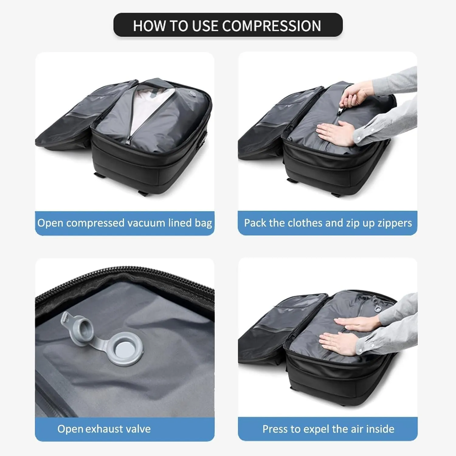 Voyagevac Backpack, 2025 Upgraded 60l Expandable Backpack with Vacuum Compression (Black 1.0)