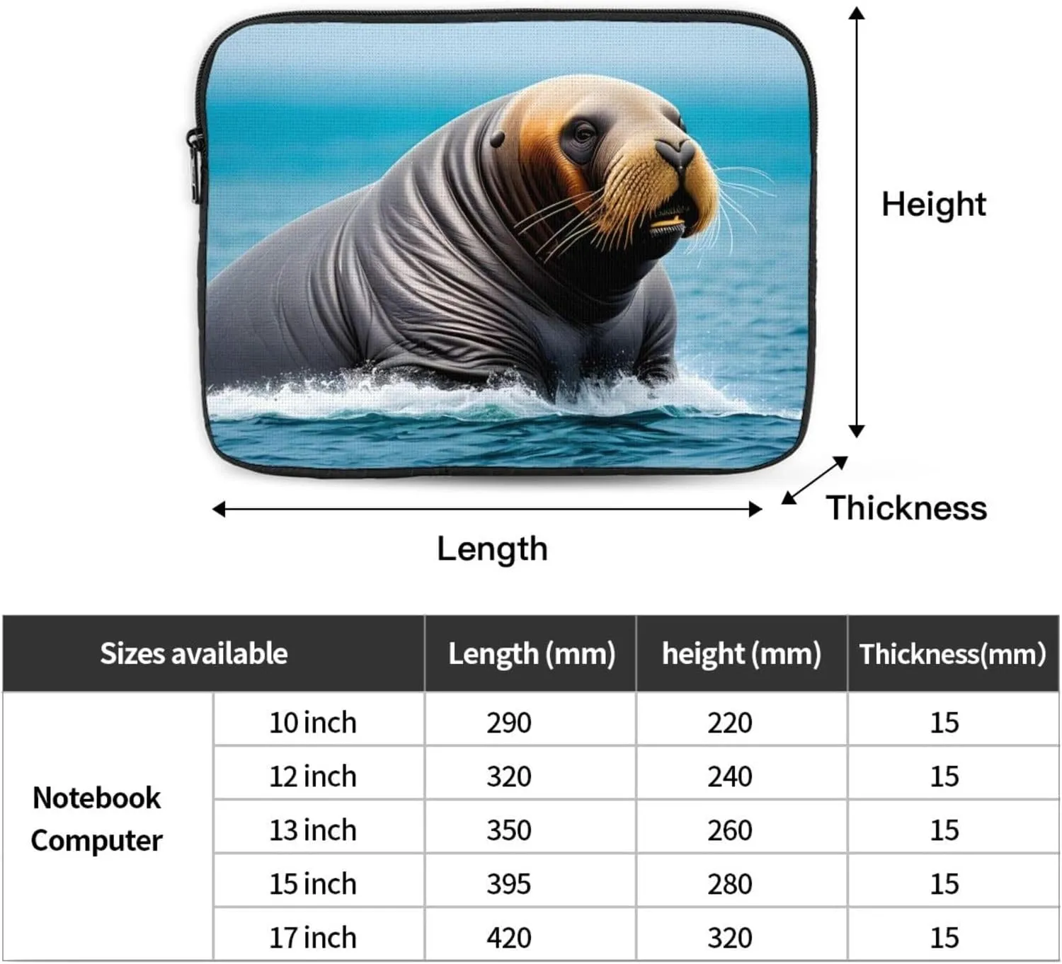 Walrus Prints Shockproof Portable Laptop Sleeve Bag 10 inch for Men and Women Business Travel, Office Daily Use