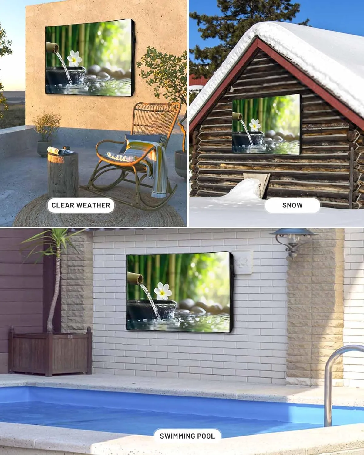 Waterproof Outdoor TV Cover 40 to 43 Inch, Zen Meditation Plumeria Flower Outside Flat Screen Televisions Weatherproof Cover Size 40"L x 25"H, Flowing Water Forest TV Protector With Zipper