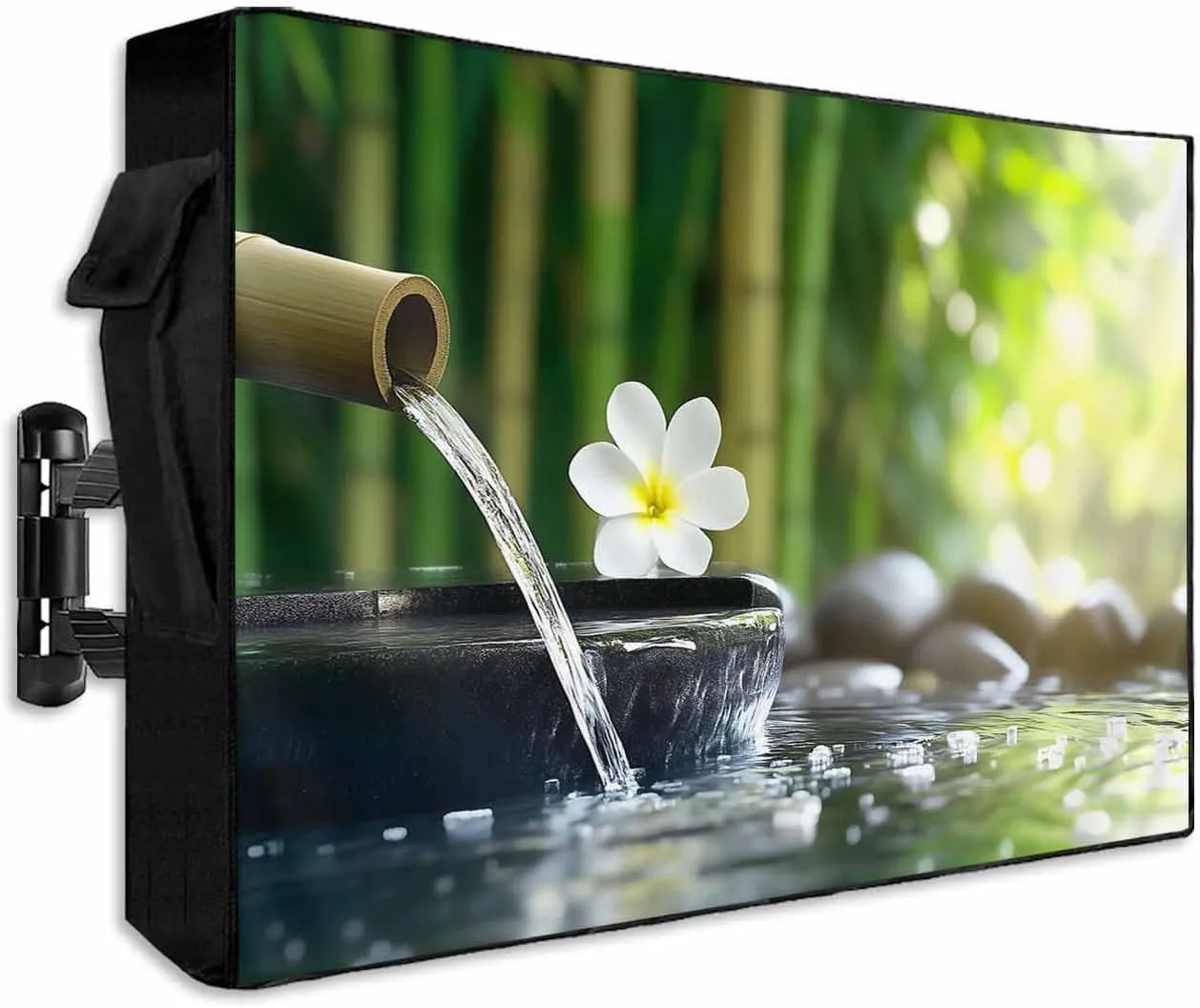 Waterproof Outdoor TV Cover 40 to 43 Inch, Zen Meditation Plumeria Flower Outside Flat Screen Televisions Weatherproof Cover Size 40"L x 25"H, Flowing Water Forest TV Protector With Zipper