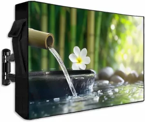 Waterproof Outdoor TV Cover 40 to 43 Inch, Zen Meditation Plumeria Flower Outside Flat Screen Televisions Weatherproof Cover Size 40"L x 25"H, Flowing Water Forest TV Protector With Zipper