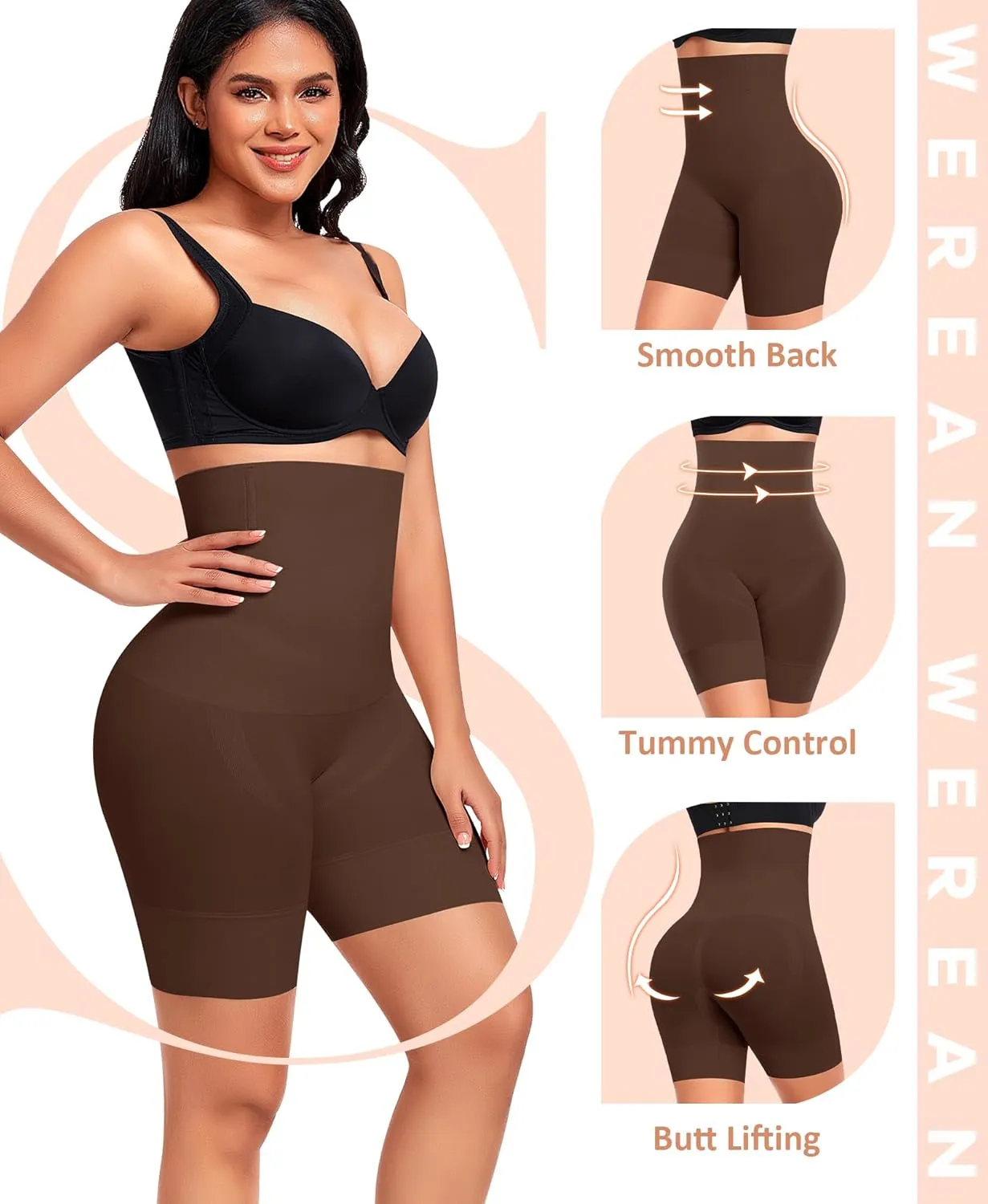 Werena Tummy Control Shapewear Shorts for Women Seamless High Waisted Body Shaper Shaping Underwear Girdle Panties