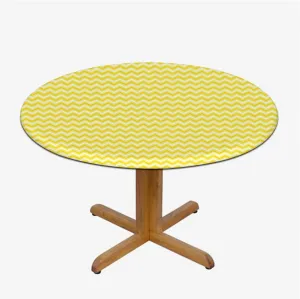 White and Yellow Round Tablecloth with Elastic Edge Striped Geometric 90s Style Art Fitted Round Tablecloth with Elastic Edge Spill Oil-Proof Waterproof Abstract Fit for 44"-47" Table