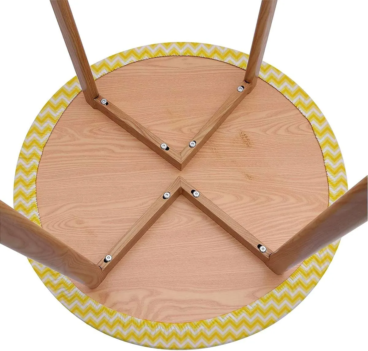 White and Yellow Round Tablecloth with Elastic Edge Striped Geometric 90s Style Art Fitted Round Tablecloth with Elastic Edge Spill Oil-Proof Waterproof Abstract Fit for 44"-47" Table