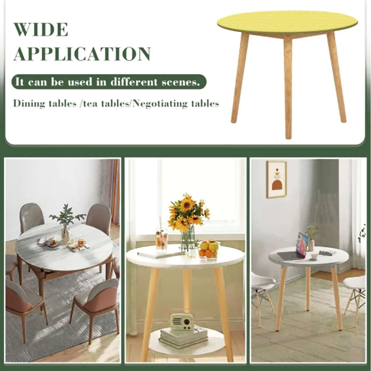 White and Yellow Round Tablecloth with Elastic Edge Striped Geometric 90s Style Art Fitted Round Tablecloth with Elastic Edge Spill Oil-Proof Waterproof Abstract Fit for 44"-47" Table