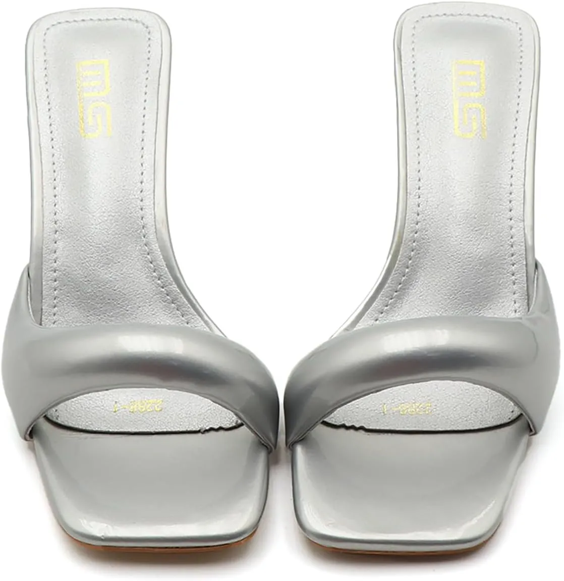 Women's Leather One Band Square Open Toe Stiletto Slide Sandals Fashion Slip-On Sexy Kitten Heel Mule Sandals Wedding Party Evening Prom Dance Backless Dress Slipper Pump Shoes