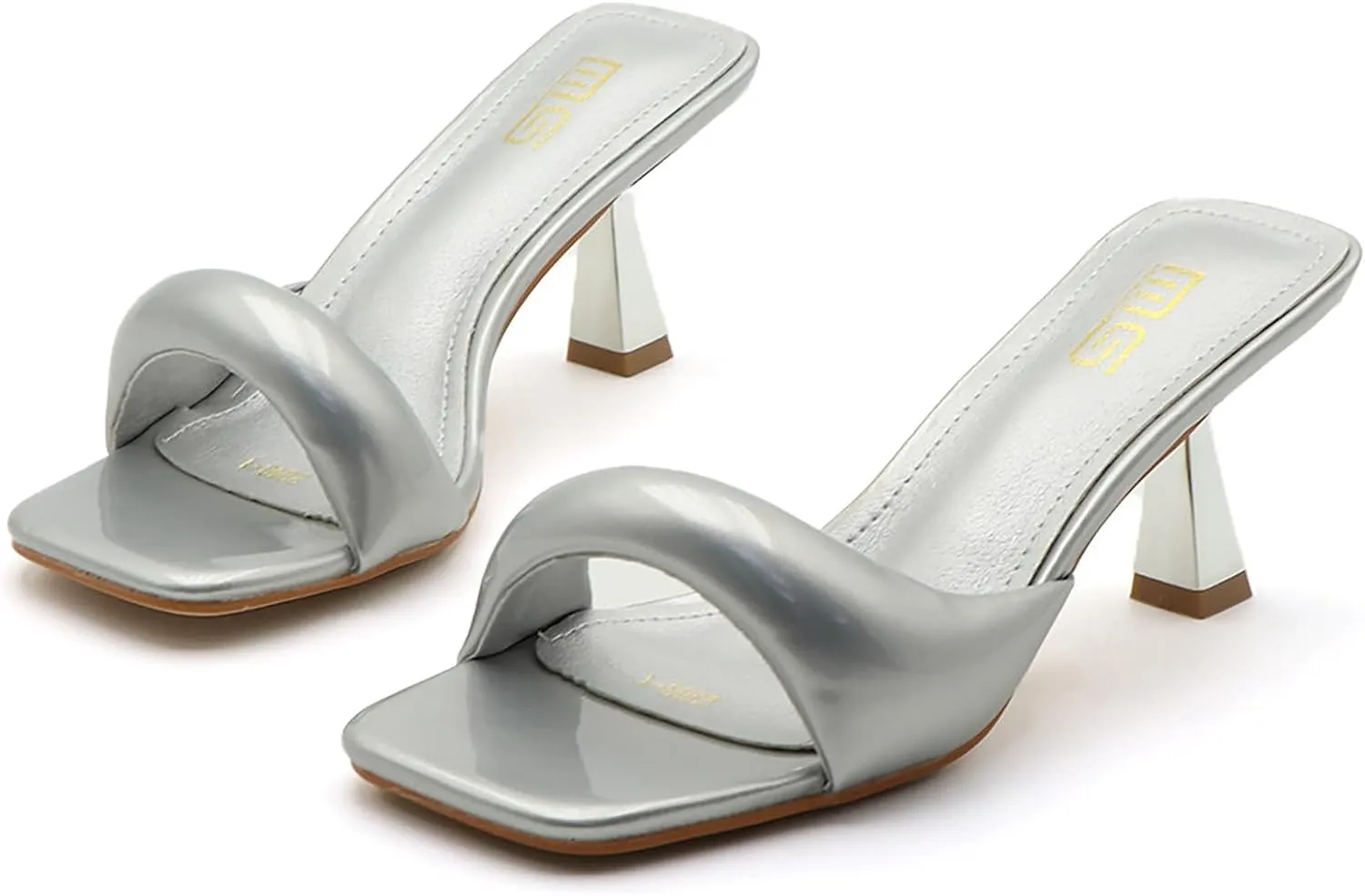 Women's Leather One Band Square Open Toe Stiletto Slide Sandals Fashion Slip-On Sexy Kitten Heel Mule Sandals Wedding Party Evening Prom Dance Backless Dress Slipper Pump Shoes