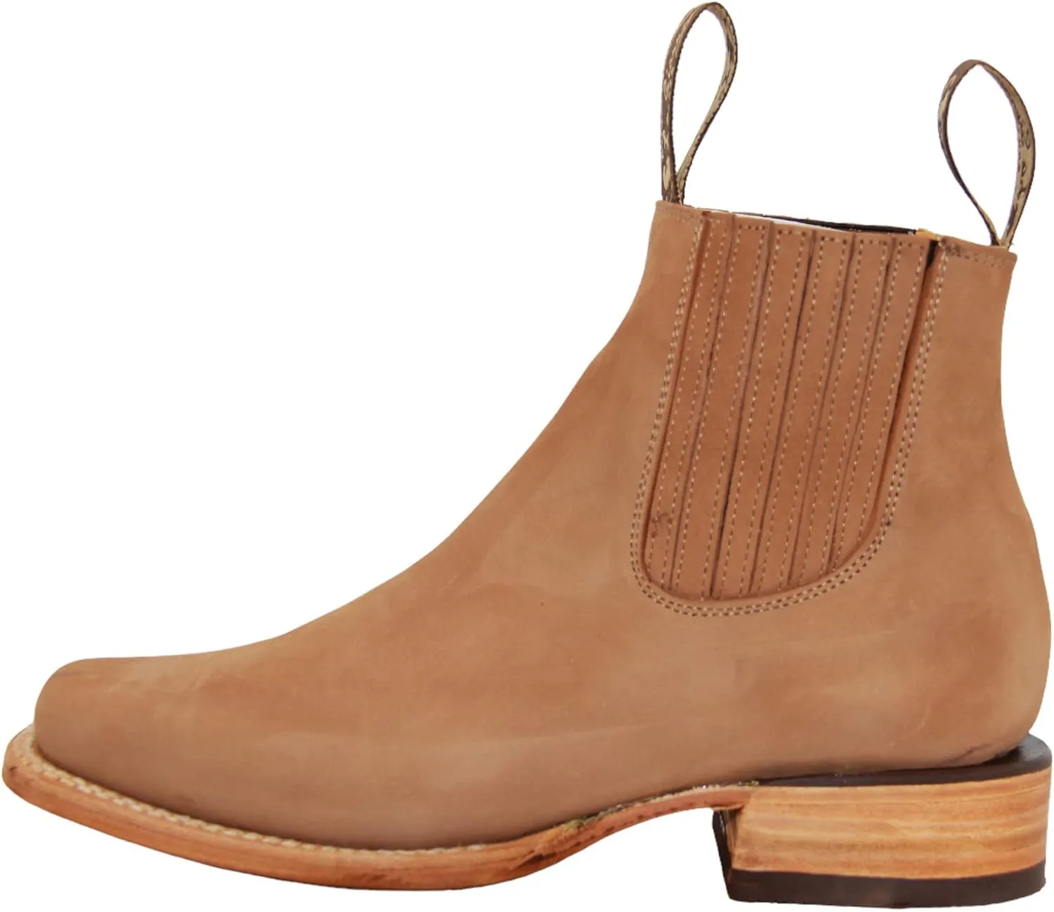 Women's Leather Short Ankle Cowboy Boots, Low Heel Western Bootie