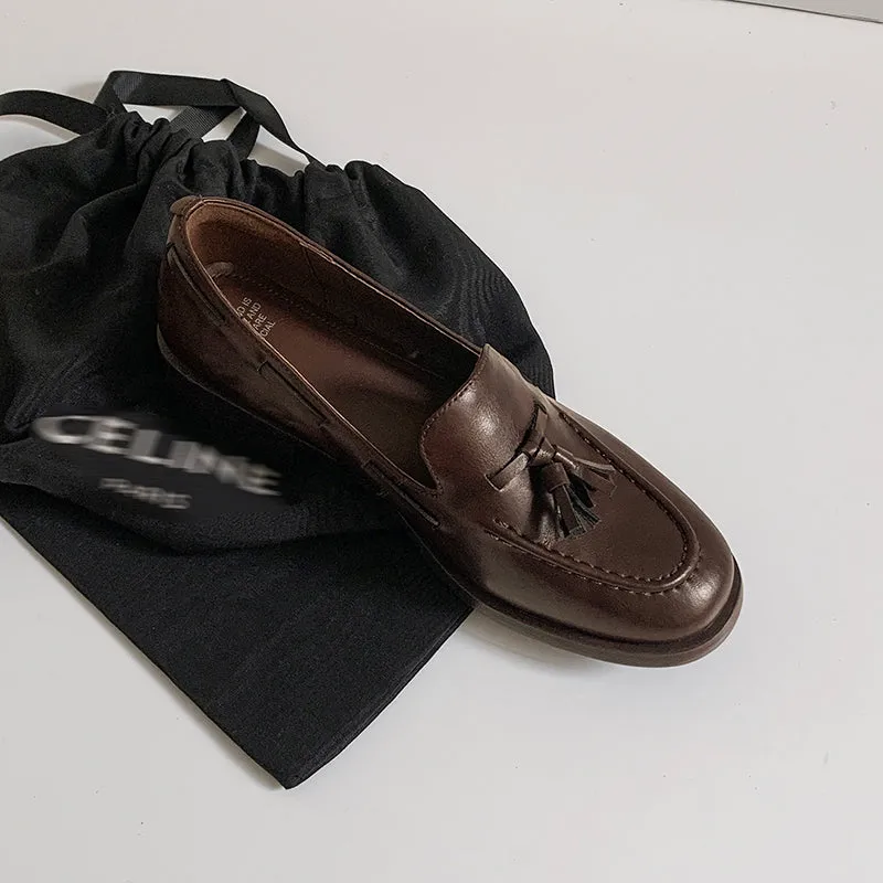 Women's Retro Classic Preppy Style Tassel Loafers for College Outfits