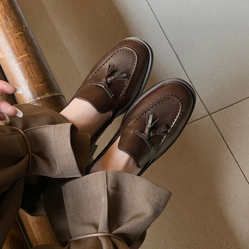 Women's Retro Classic Preppy Style Tassel Loafers for College Outfits